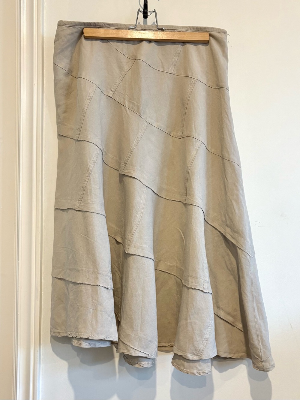 Sandro Sportswear Linen Asymmetrical Tiered A-line Midi Full Skirt Size 12 Tan - Picture 4 of 10